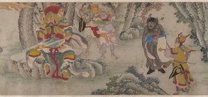 Démonok keresése a hegyekben, kézi tekercs, 1630 körül (tinta és színes papíron) alkotó: Chinese School